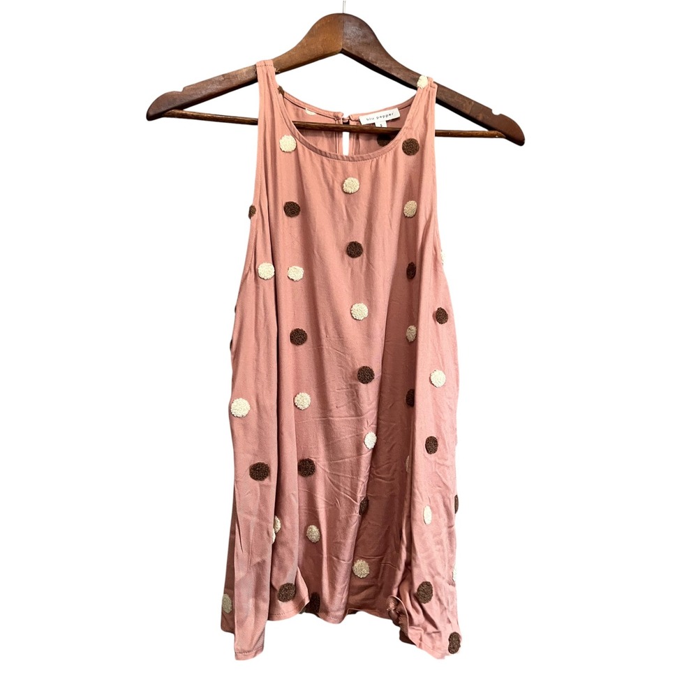Blu Pepper Tank Top Womens Small Pink Excellent Textured Polka Dot Sleeveless